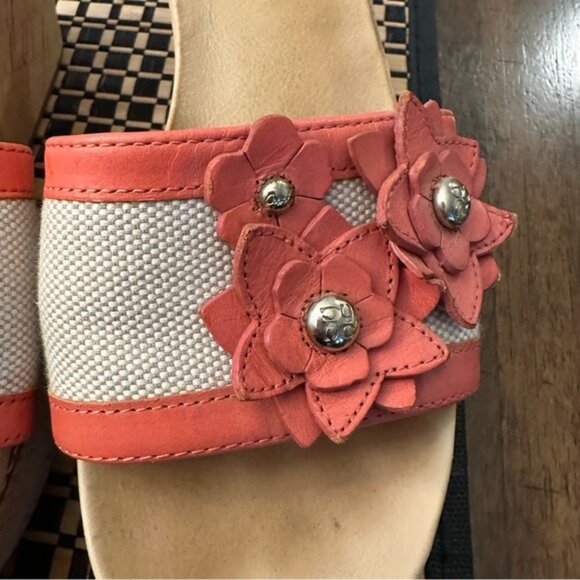 Coach Jesaca Coral Floral Leather Slip-On Open Toe Wedge Sandals Size 7.5 - Picture 6 of 13